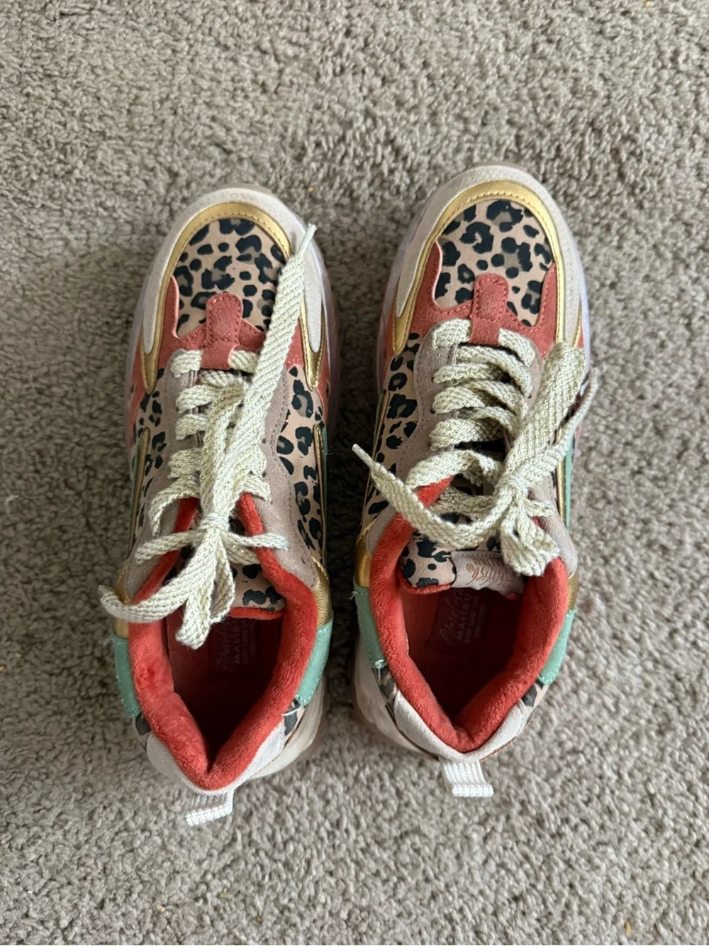 Women’s Leopard Accent Athletic Sneakers in Coral, Gold, and Mint